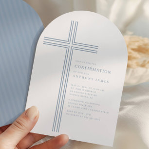 Invitation de confirmation de croix bleue minimale