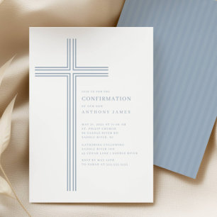Invitation de confirmation de croix bleue minimale
