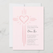 Invitation de confirmation de croix de cœur rose (Devant)