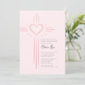 Invitation de confirmation de croix de cœur rose (Debout devant)