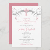 Invitation de confirmation de croix gris argent ro (Devant / Derrière)