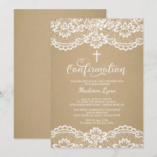 Invitation de confirmation de dentelle Vintage Kra