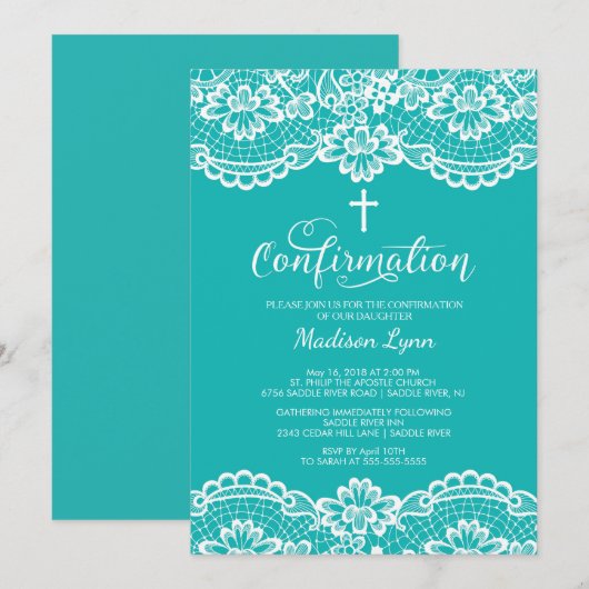 Invitation de confirmation de dentelle Vintage tur (Devant / Derrière)
