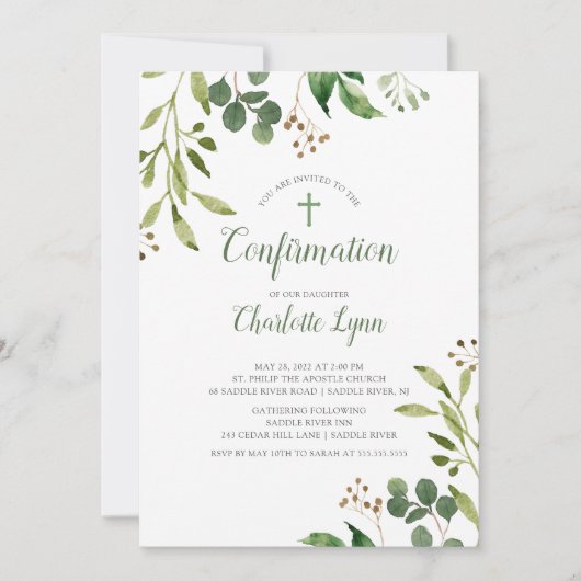 Invitation de confirmation de feuille d'eucalyptus (Devant)
