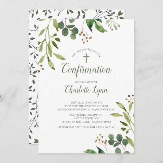 Invitation de confirmation de feuille d'eucalyptus (Devant / Derrière)