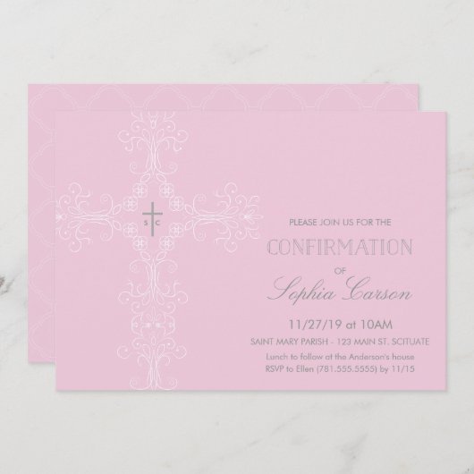 Invitation de confirmation de fille avec Croix élé (Devant / Derrière)