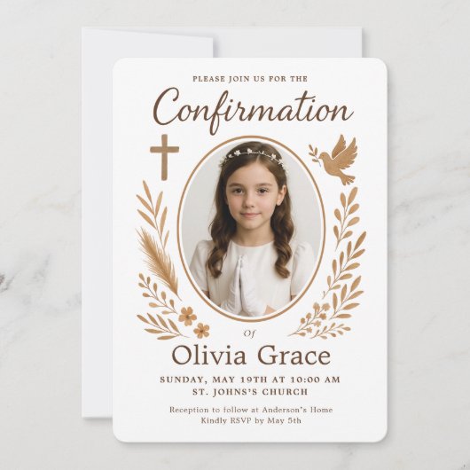 Invitation de confirmation de fille rustique (Devant)