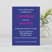 Invitation de confirmation de fils bleu royal et m (Debout devant)