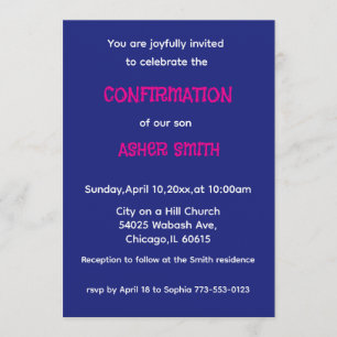 Invitation de confirmation de fils bleu royal et m