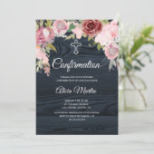 Invitation de confirmation de fleurs de bois bleu  (Debout devant)