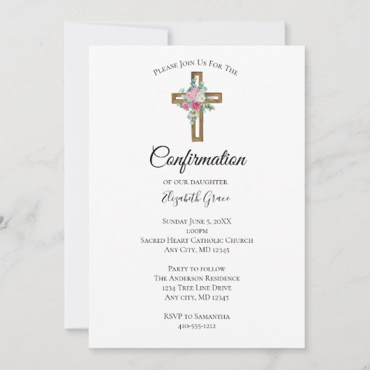 Invitation de confirmation de fleurs de croix en b (Devant)