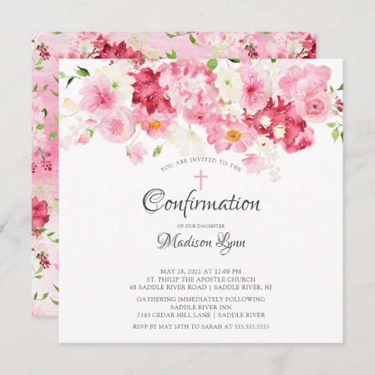 Invitation de confirmation de fleurs printanières (Devant / Derrière)