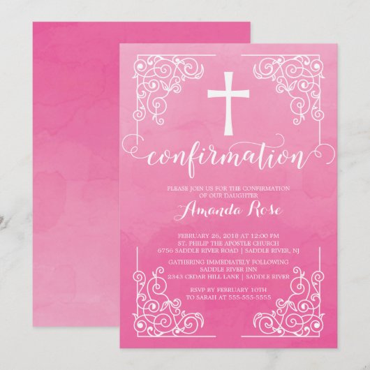 Invitation de confirmation de la croix d'aquarelle (Devant / Derrière)