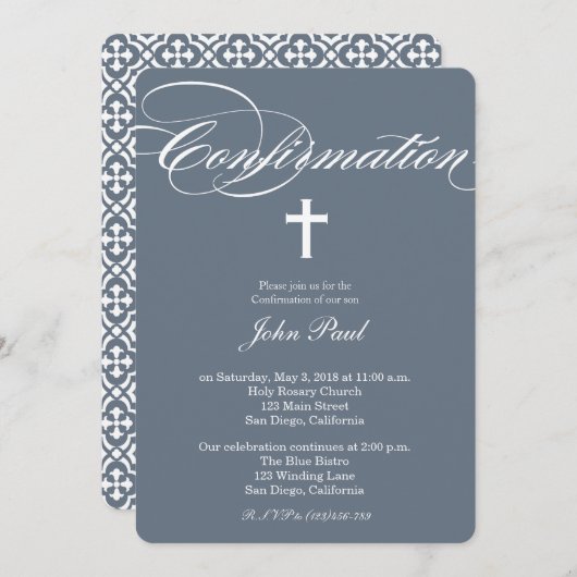 Invitation de confirmation de la croix et du quatr (Devant / Derrière)