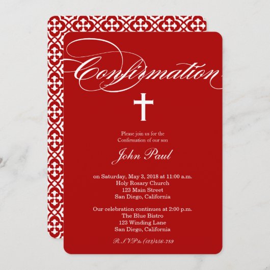 Invitation de confirmation de la croix et du quatr (Devant / Derrière)