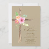 Invitation de confirmation de la croix rustique fl (Devant)