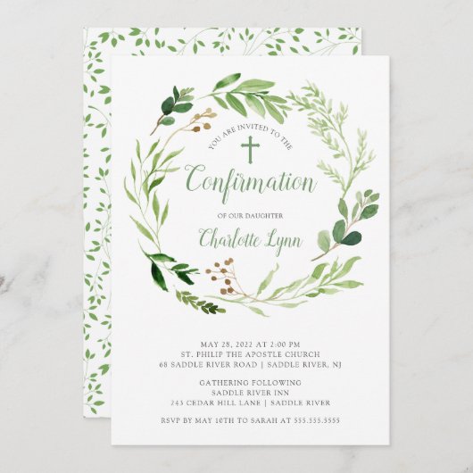Invitation de confirmation de la feuille verte sou (Devant / Derrière)