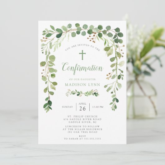 Invitation de confirmation de la feuille verte sou (Debout devant)