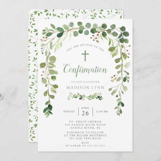 Invitation de confirmation de la feuille verte sou (Devant / Derrière)