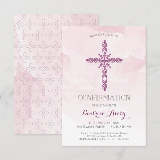 Invitation de confirmation de la fille, croix et a (Devant / Derrière)