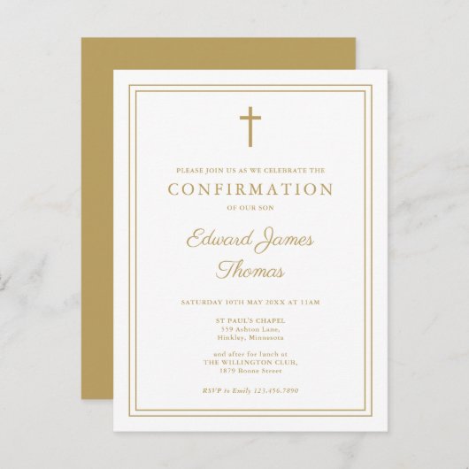 Invitation de confirmation de la frontière dorée m (Devant / Derrière)
