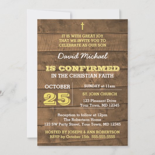 Invitation de confirmation de l'or en bois de Barn (Devant)