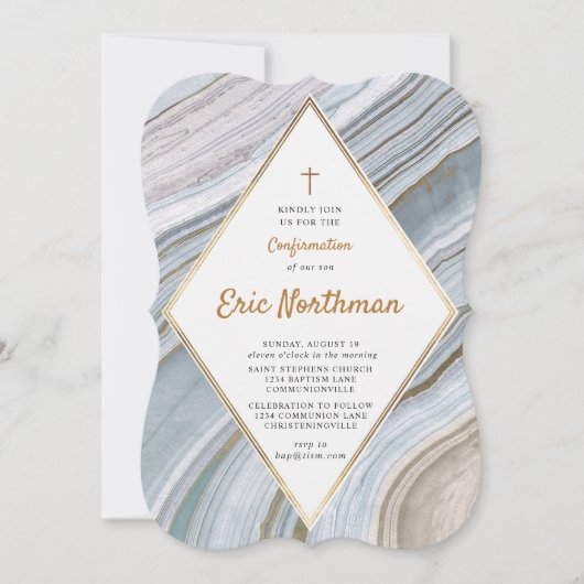 Invitation de confirmation de l'or Marble Agate (Devant)