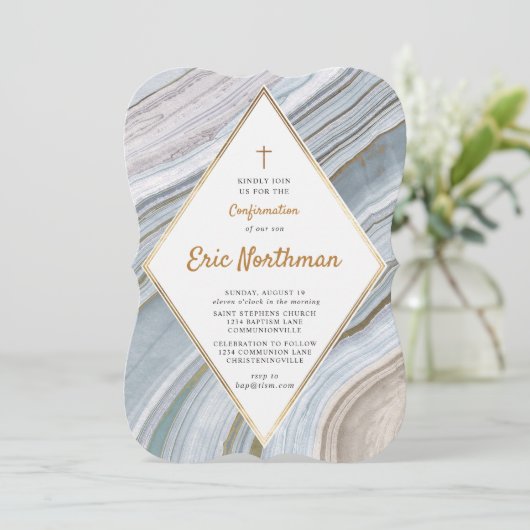 Invitation de confirmation de l'or Marble Agate (Debout devant)