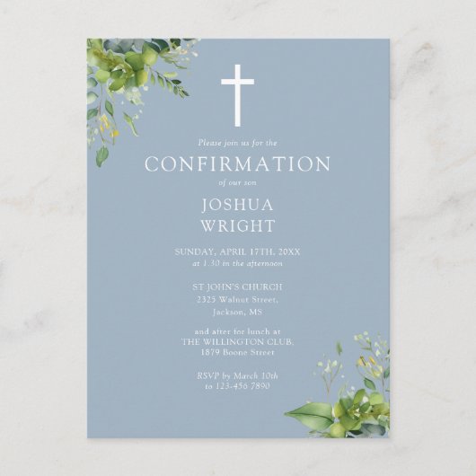 Invitation de confirmation de monogramme de verdur (Devant)