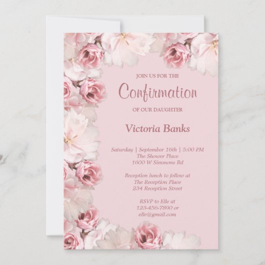 Invitation de confirmation de roses roses/blanches (Devant)