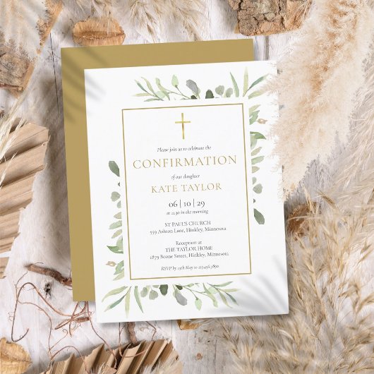 Invitation de confirmation de verdure Gold
