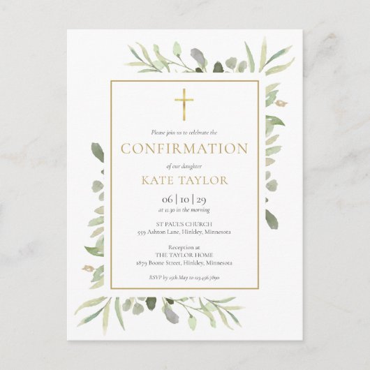 Invitation de confirmation de verdure Gold (Devant)