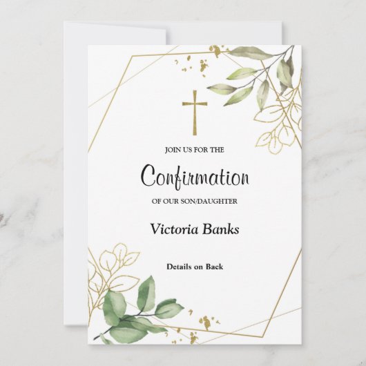 Invitation de confirmation de verdure Gold (Devant)
