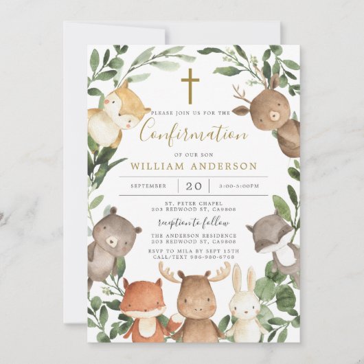 Invitation de confirmation des animaux de forêt (Devant)