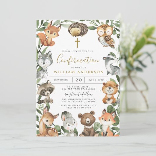 Invitation de confirmation des animaux de forêt (Debout devant)