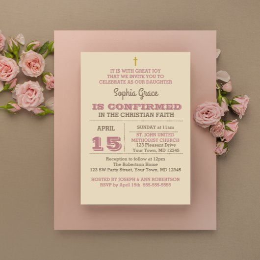 Invitation de confirmation d'or du Rose rustique