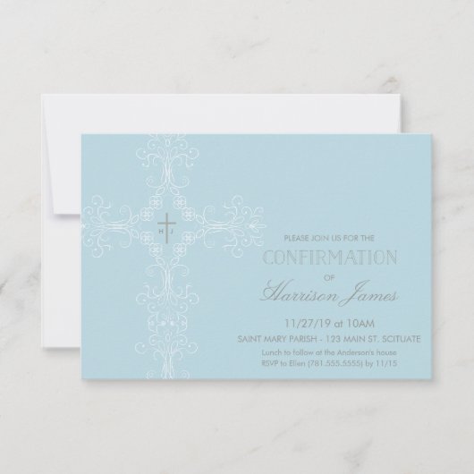 Invitation de confirmation du garçon avec croix, i (Devant)