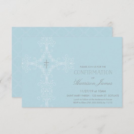 Invitation de confirmation du garçon avec croix, i (Devant / Derrière)