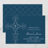 Invitation de confirmation du garçon avec croix, M (Devant / Derrière)