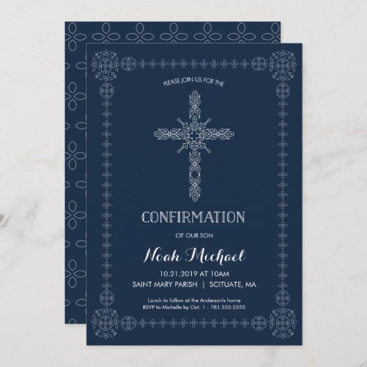 Invitation de confirmation du garçon - Elegant Cro (Devant / Derrière)