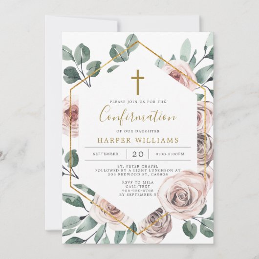Invitation de confirmation du Rose Boho (Devant)