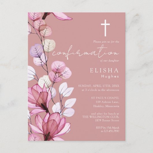 Invitation de confirmation du Rose rose roux (Devant)