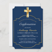 Invitation de confirmation Elegant Blue Gold Cross (Devant)