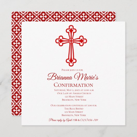 Invitation de confirmation élégante de la croix de (Devant / Derrière)