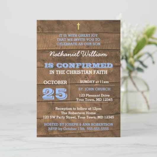 Invitation de confirmation en bois d'Amérique (Debout devant)