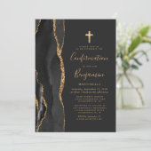 Invitation de confirmation en or avec agate noire (Debout devant)