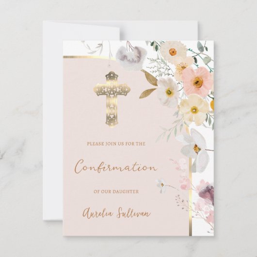 Invitation de confirmation Fleur sauvage Pastel (Devant)