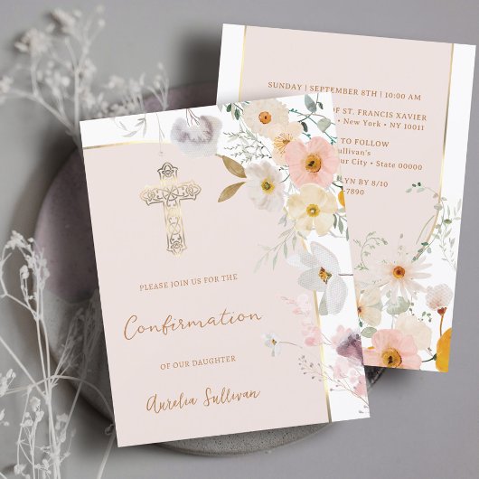 Invitation de confirmation Fleur sauvage Pastel