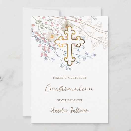 Invitation de confirmation Fleur sauvage Pastel (Devant)