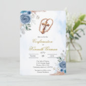 Invitation de confirmation florale bleue Crucifix (Debout devant)